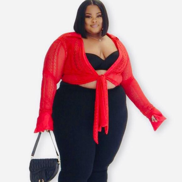 Red Plus Size Netted Top - Picture 3 of 3